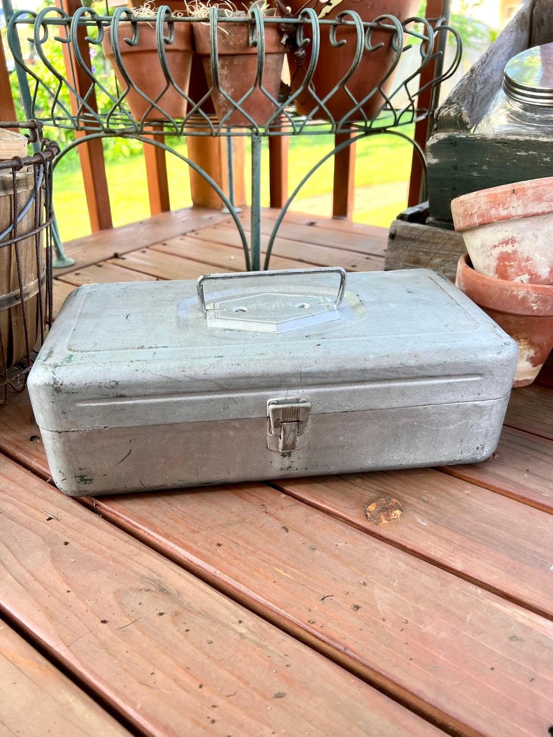 Wonderful Vintage Silver VICTOR Metal Tackle Box / Tool Box