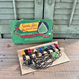 Phenomenal Vintage &quot;Santa Lites&quot; Christmas Lights In Original Box With Amazing Graphics (Working) -  Christmas Graphics, Vintage Christmas