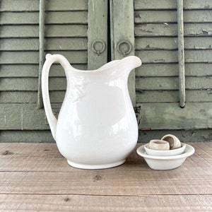 Beautiful Large Antique Ironstone Pitcher, Royal China International (Stained Chip) - Antique Ironstone, Cottage, Farmhouse, White Ironstone