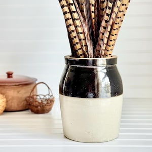 Beautiful Antique Two-Tone Stoneware Lidded Canning Crock (Missing Lid, Has Chip) - Stoneware Crock, Farmhouse Kitchen, Utensil Crock