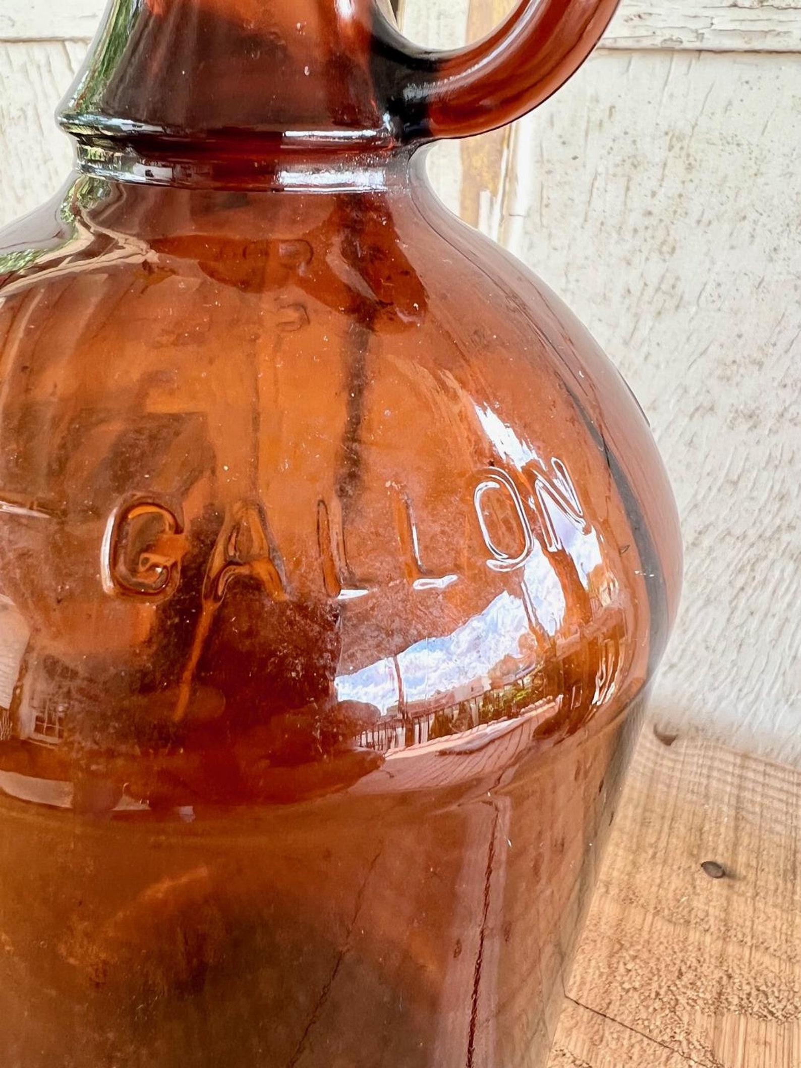 Beautiful Vintage Embossed Amber Glass Half Gallon Jug Etsy