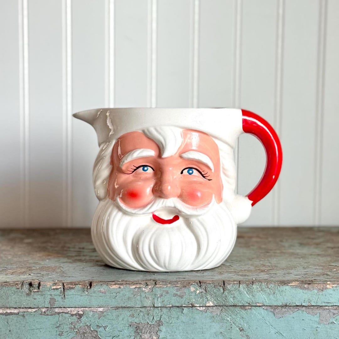 Wonderful Rare Mid-century Vintage Hand Painted Ceramic Santa Pitcher ...