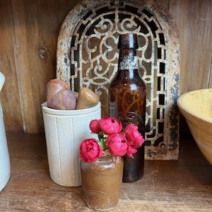 Gorgeous Antique Amber Blob Top / Bubble Top Embossed Glass Bottle - Antique Bottle, Amber Glass, Farmhouse, French Country, Collectible