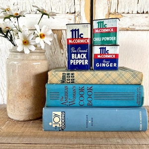 Trio of Vintage McCormick Spice Tins With Colorful Advertising Graphics - Vintage Tins, Vintage Advertising, Vintage Spice Tins, Farmhouse