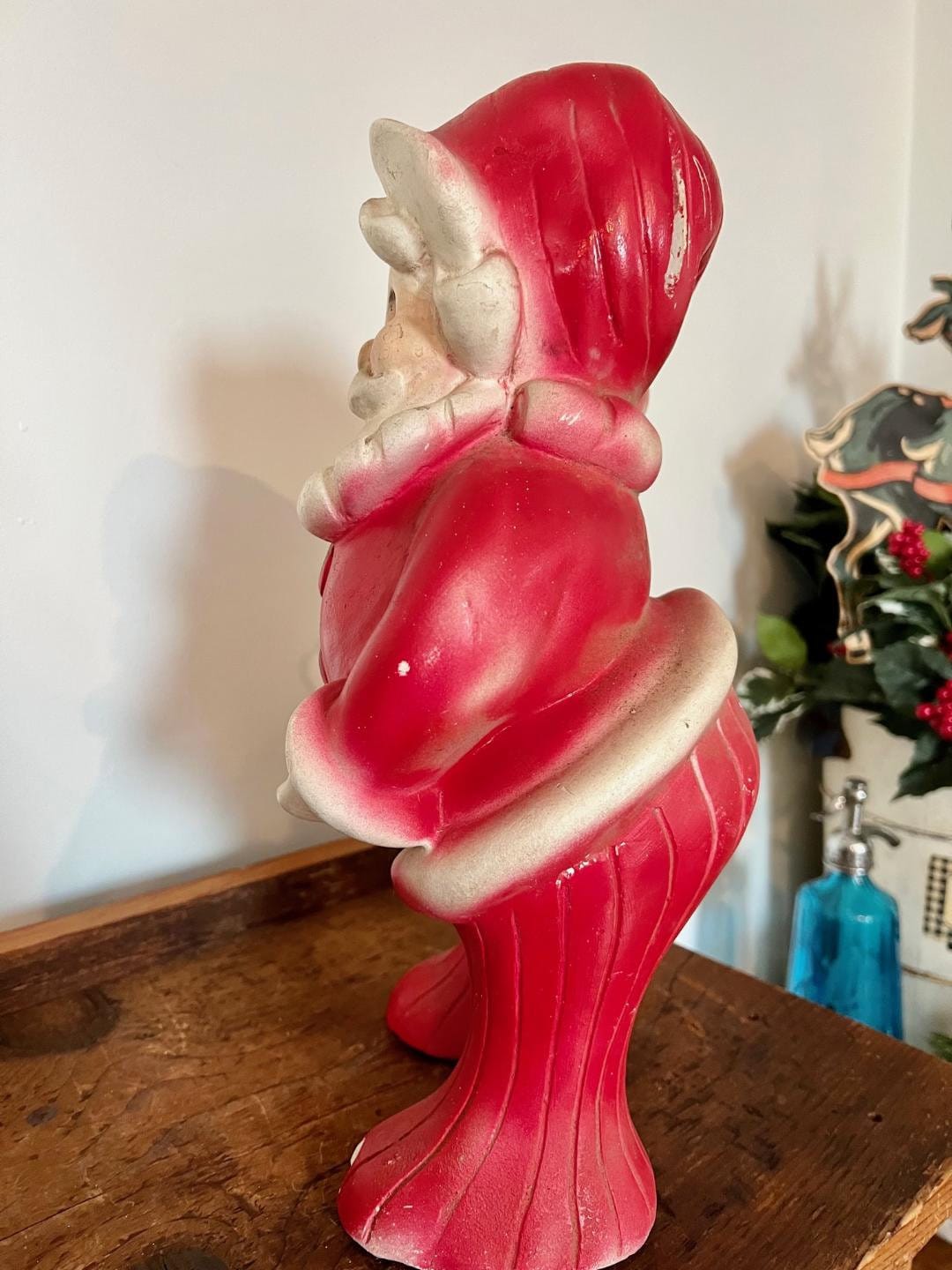 Amazing & Rare Large Vintage Chalk Ware Santa Bank (drilled