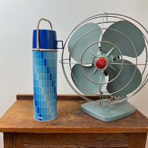 Fabulous & Fun Tall Blue Geometric King-Seeley Thermos Perfect For Those Winter Blues - Farmhouse, Vintage Thermos, Camping, Fishing