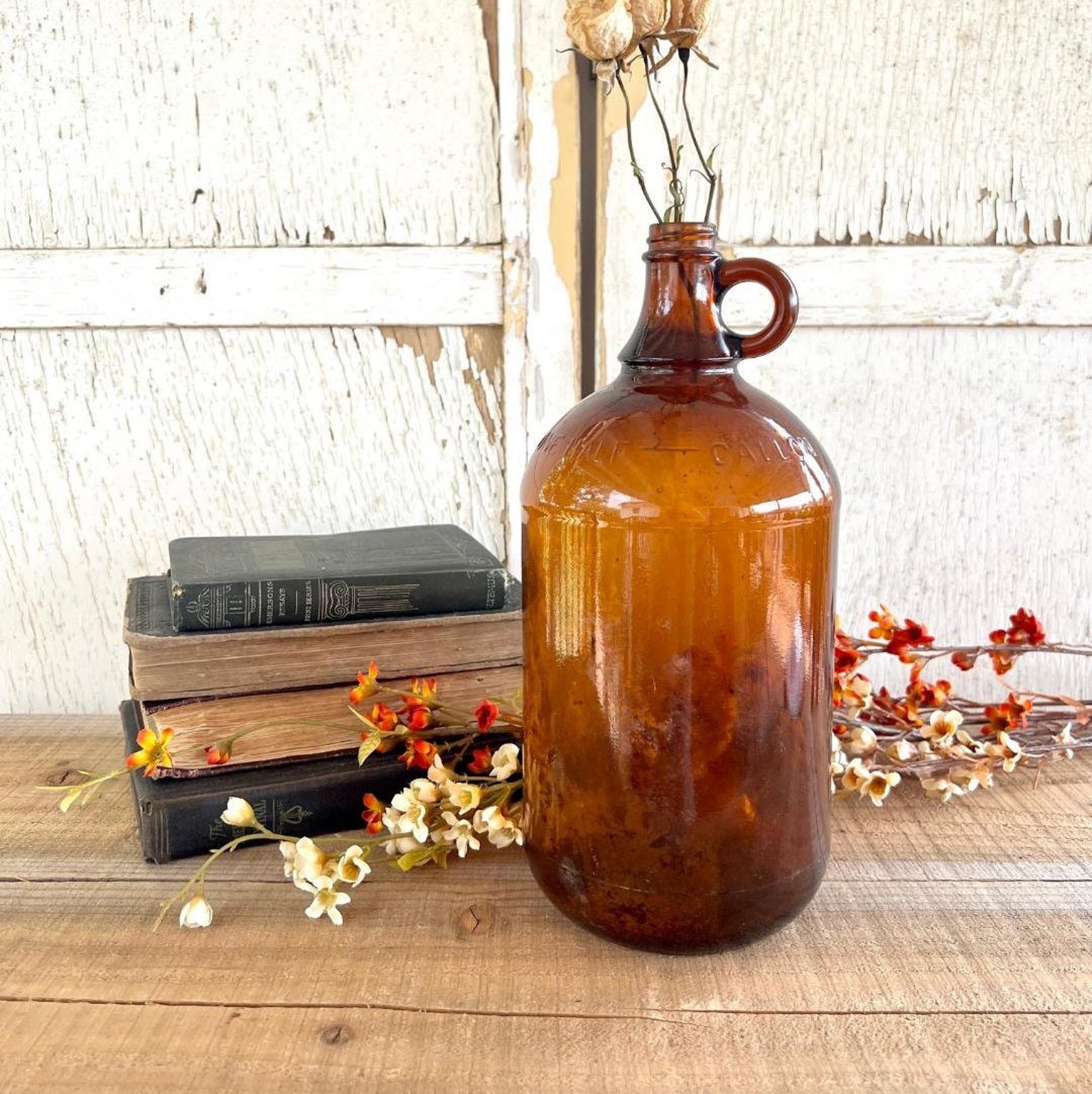 Beautiful Vintage Embossed Amber Glass Half Gallon Jug Etsy