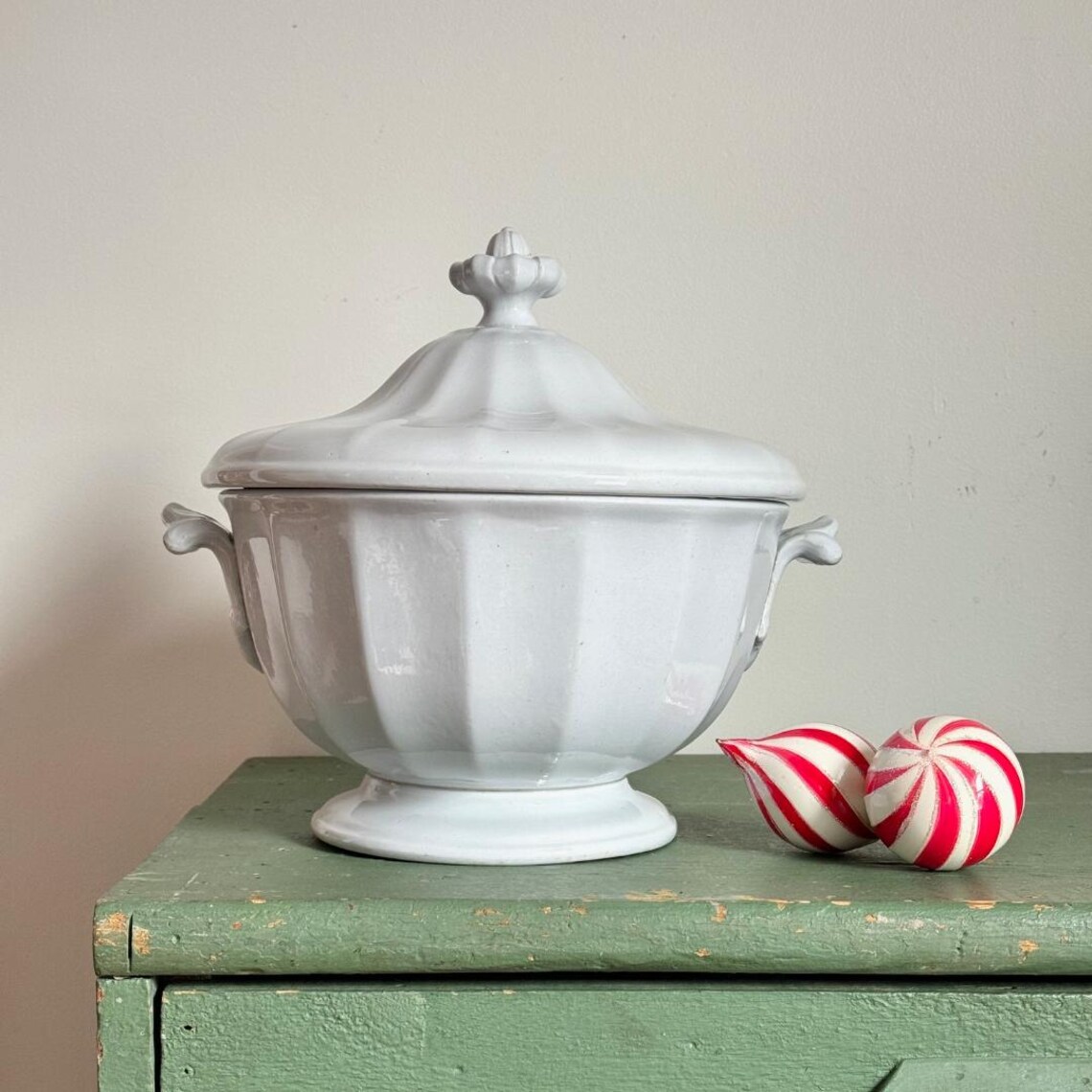 Stunning Antique English Ironstone Footed Punch Bowl With Applied ...