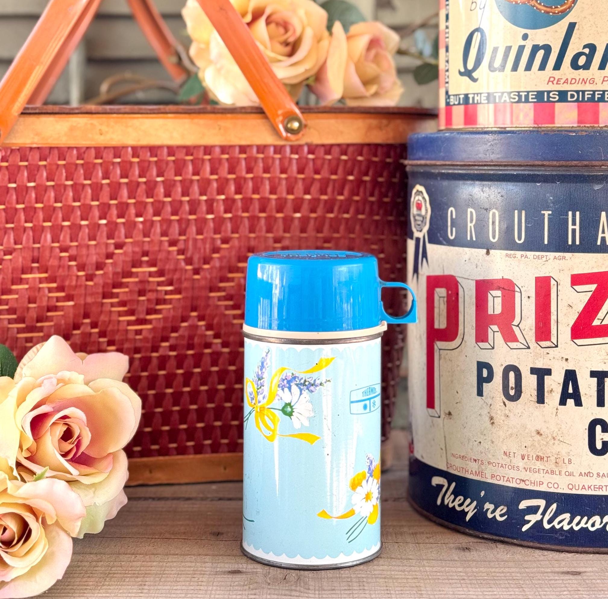 Vintage Floral Thermos With Cup