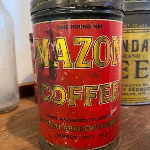 Antique Mazon Coffee Tin Can - Red & Gold - Farmhouse Décor, Rustic, Antique Advertising, Vintage Advertising, Vintage Tin, Antique Tin