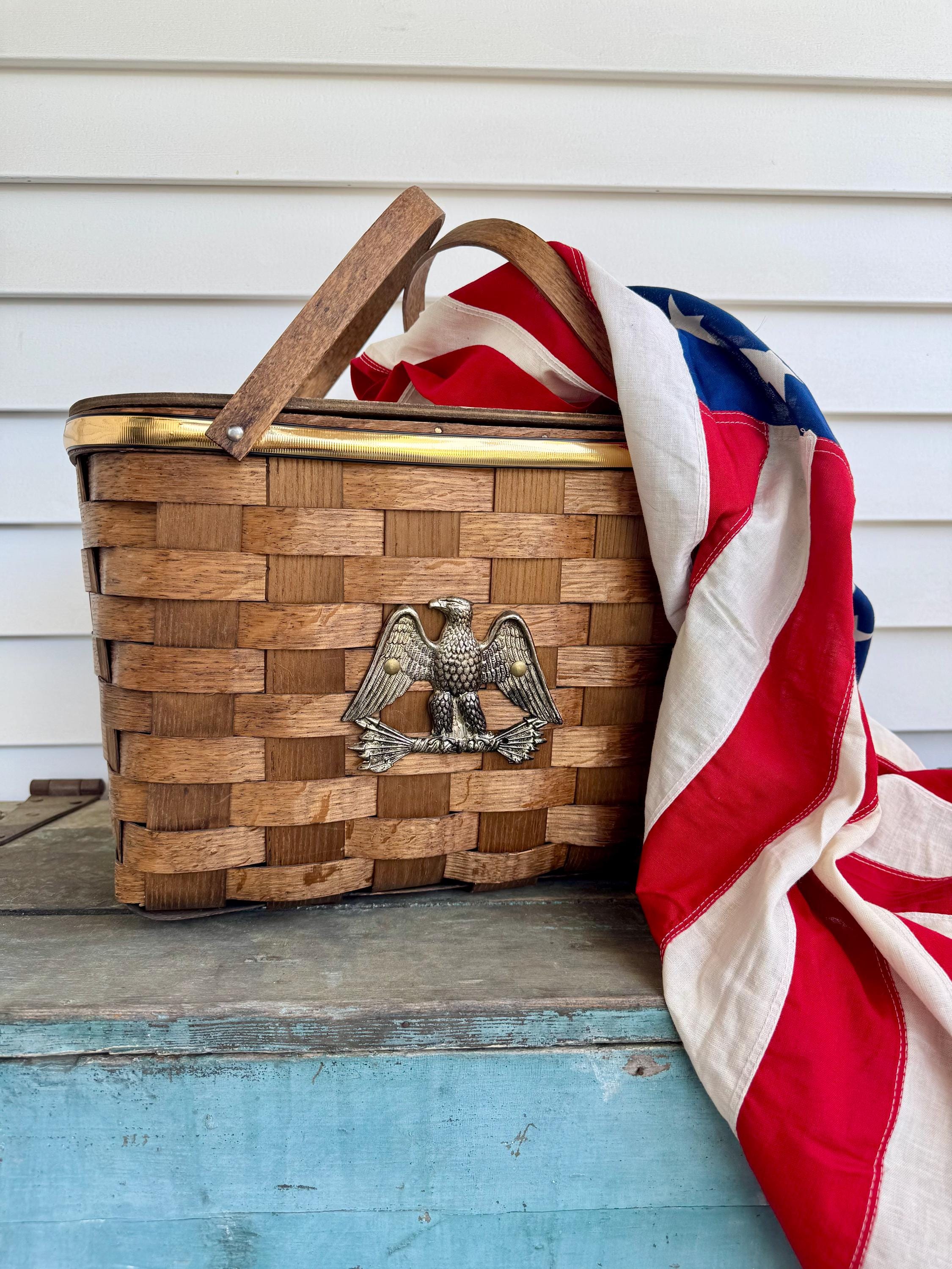 Vintage Basketville American Eagle Picnic Basket Made in Putney