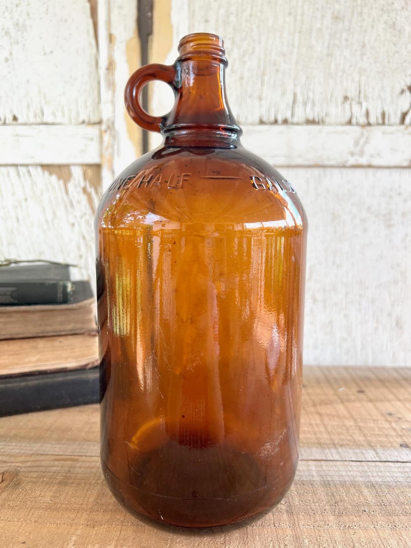 Beautiful Vintage Embossed Amber Glass Half Gallon Jug Etsy