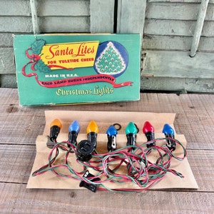 Phenomenal Vintage &quot;Santa Lites&quot; Christmas Lights In Original Box With Amazing Graphics (Working) -  Christmas Graphics, Vintage Christmas