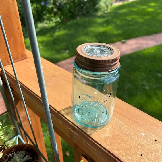 Vintage Aqua Gem Half Gallon Glass Jar 