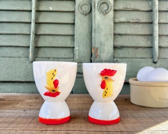 Perfectly Imperfect Pair of Vintage 1961 Holt Howard Egg Cups - Set of 2 - Vintage Holt Howard, Vintage Roosters, Vintage Egg Cup