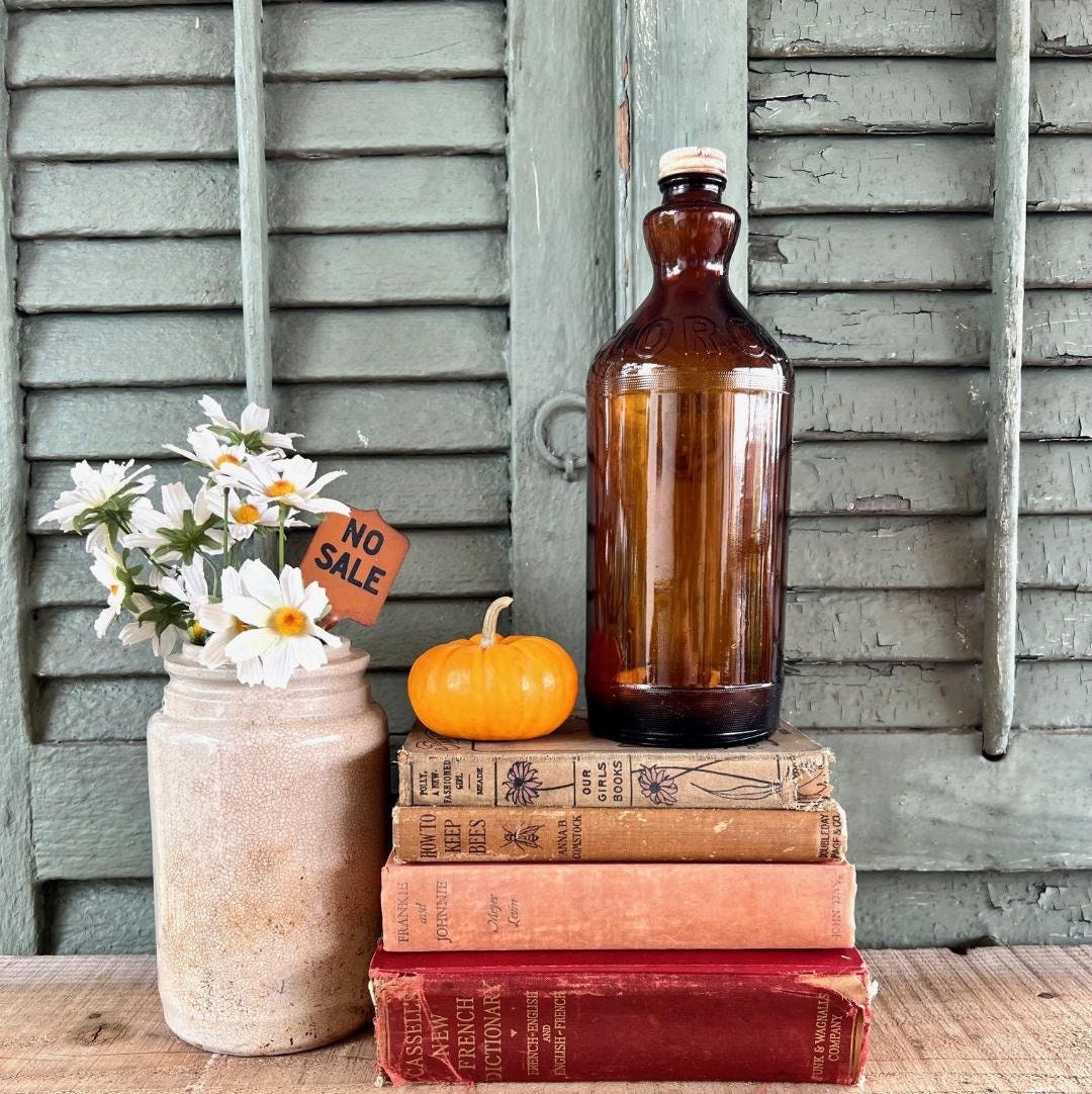 Antique Amber Glass Jug Bottle Brown EXTRA LARGE Glass Apothecary Pharmacy  Fall Farmhouse Decor Centerpiece Vase Industrial Decor Salvage