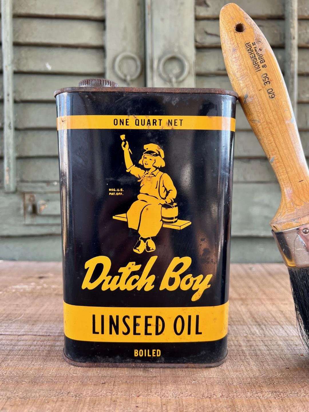 DUTCH BOY ダッチボーイ オイル缶 ヴィンテージ Vintage Dutch Boy One Quart Net Linseed Oil Tin in Excellent