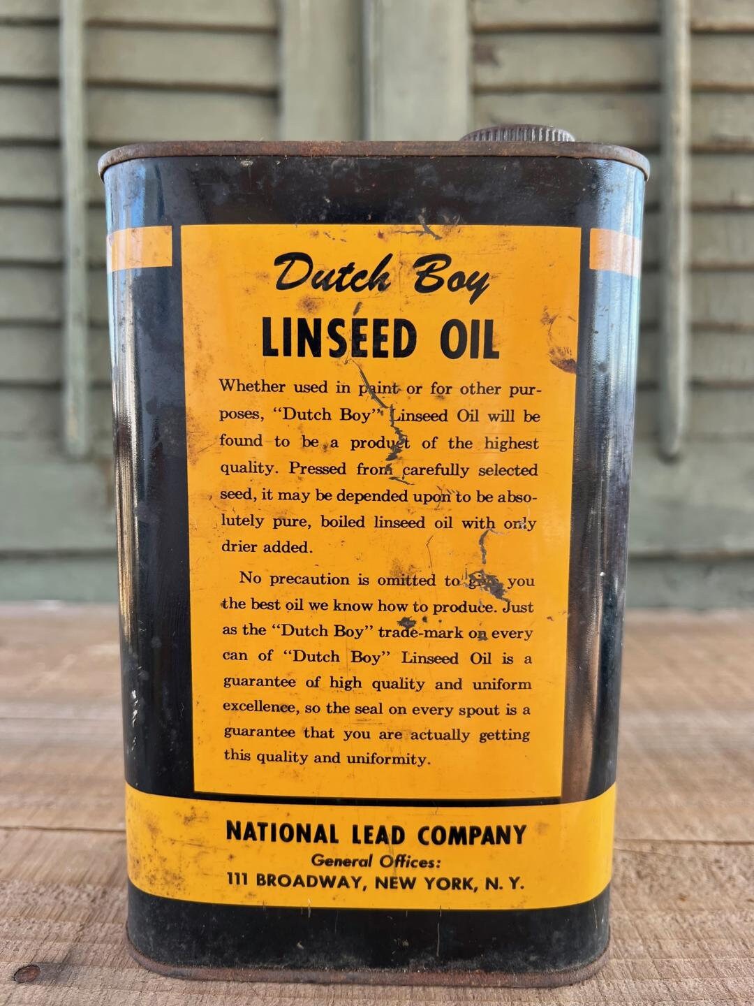 Vintage Dutch Boy One Quart Net Linseed Oil Tin in Excellent