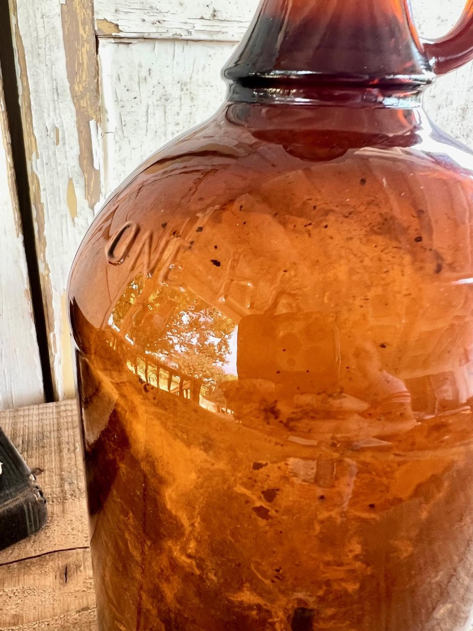 Beautiful Vintage Embossed Amber Glass Half Gallon Jug Etsy