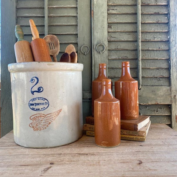 Your Choice of Vintage English Brown Glazed Stoneware Ginger Beer Bottle, Price Bristol - Farmhouse, French Country, Stoneware Bottle