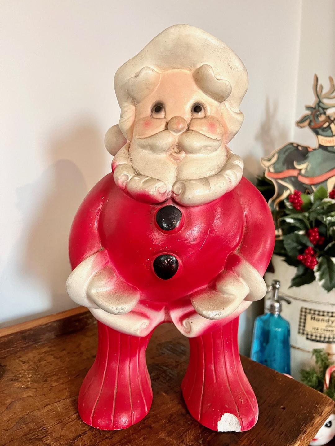 Amazing & Rare Large Vintage Chalk Ware Santa Bank (drilled