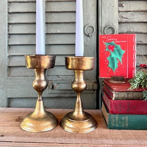 Beautiful Pair of Vintage Brass Taper Candlestick Holders, Goblet / Chalice Style Set of 2 - Vintage Brass Candlesticks, Farmhouse, Cottage