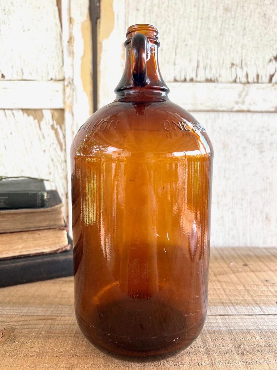 Beautiful Vintage Embossed Amber Glass Half Gallon Jug Etsy