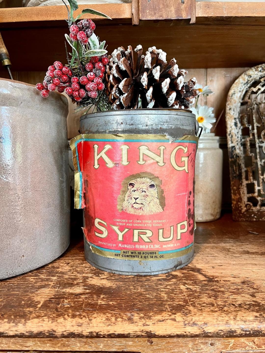 Rare Antique King Syrup Advertising Bucket With Paper Label & Paint Can