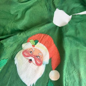 Large Vintage 1980s Annalee Christmas Tree Skirt With Santa Claus & Holly Appliques in Original Bag (Some Color Bleed) - Vintage Christmas