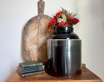 Antique Brown Salt Glazed Stoneware Crock – Primitive Farmhouse Decor