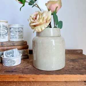 Beautiful Antique Neutral Stoneware Canning Crock, Missing Lid & Bailed Wire Closure - Stained Stoneware, Antique Crock, Farmhouse, Cottage