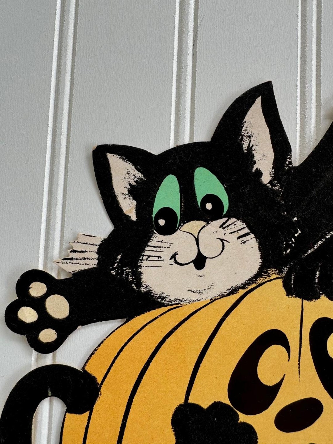 Vintage Halloween Die Cut, Fuzzy Black Cats Playing on a Slightly ...