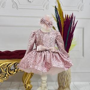 Powder Sequined  Girl Dress Birthday,wedding,graduation,ceremony Party,Puffy Tulle Dress