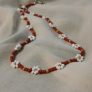Beaded Daisy Necklace Beaded Flower Jewelry Choker Beaded Pearl Necklace Charm Necklace Seed Bead Jewelry