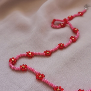 Beaded Daisy Necklace Beaded Flower Jewelry Choker Beaded Pearl Necklace Charm Necklace Seed Bead Jewelry
