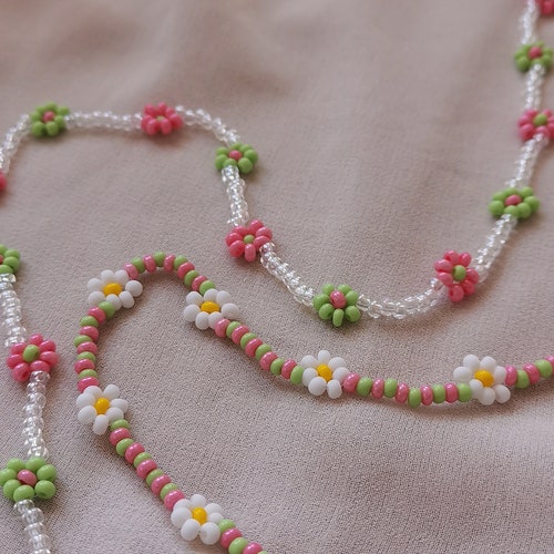 Beaded Daisy Necklace Beaded Flower Jewelry Choker Beaded Etsy