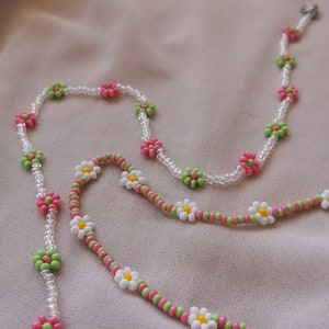Beaded Daisy Necklace Beaded Flower Jewelry Choker Beaded Pearl Necklace Charm Necklace Seed Bead Jewelry