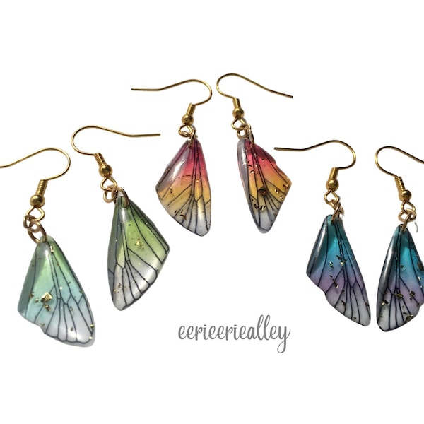 Butterfly Wing Earrings Translucent Wings Rainbow Jewelery Fairycore Goblincore Cottage Aesthetic Nature Jewelry Faerie Cosplay Fae Costume