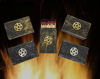 Witchy Pentacle Match Box w/ Matches in Silver or Gold; Witchcraft Magic Pentagram Gothic Pagan Wiccan Altar Tools Fire Starter Witch Gift