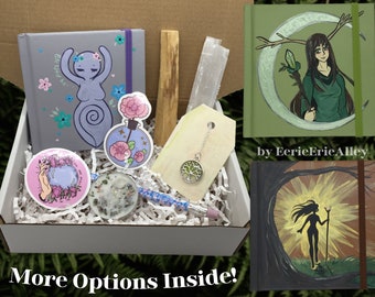 Hand-painted Witchy Journal & Kit- Cute Dream Diary Set- Grimoire Sketchbook- Unique Giftbox Green Witch Notebook Wiccan Wanderer Pagan Life