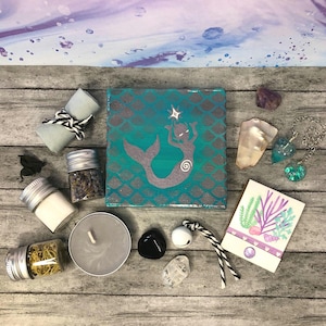 Kit de Altar de Viagem Espiral da Deusa Sereia, Conjunto de Bruxaria de Bolso, Ferramentas Mágicas de Bruxa do Mar, Pacote de Bruxa Marinha, Mini Decoração de Altar, Caixa Pagã Ocultista