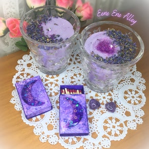 Handmade Pastel Candle in Starry Glassware - Altar Offering Cup Witchy Decor Unique Witchcraft Alter Purple Psychic Witch Neo Pagan Wiccan