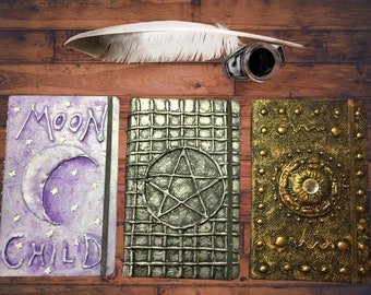 Handmade Journals Witchy Pentacle Grimoire High Quality Dotted Notebook Moon Child Spell Book Gold Witchcraft Diary Junk Journal 5×8.25 inch