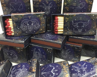 Zodiac Matches Star Sign Match Box Sun Sign Horoscope Witchy Altar Tools Capricorn Air Fire Water Earth Signs Match Witchcraft Alter Candles