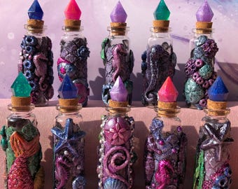 Sea Witch Apothecary Jars Water Witchcraft Herb Storage Seawitch Cork Bottle Nautical Ocean Witchery Witchy Pagan Altar Decor Wiccan Alter