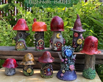 Cute Mushroom Bottles Amanita Stash Jar Apothecary Vial Toadstool House Fairy Door Altar Decoration Witchy Goblin Alter OOAK Oddities Shelf