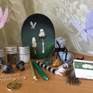 Dark Fairy Travel Altar Kit- Magic Mushroom Pocket Alter Set- Inky Cap Fae Forest Witchcraft Witchy Vibes Hedge Witch Wiccan Stash Box Pagan