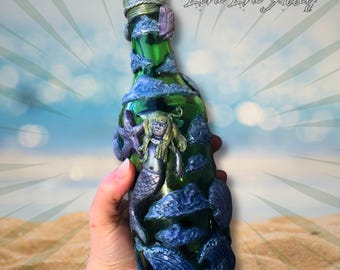 Handmade Seawitch Apothecary Bottle Ocean Magic Corked Vessel Sea Witch Altar Decor Pagan Water Witchcraft Alter Dark Mermaid Siren Moon Jar