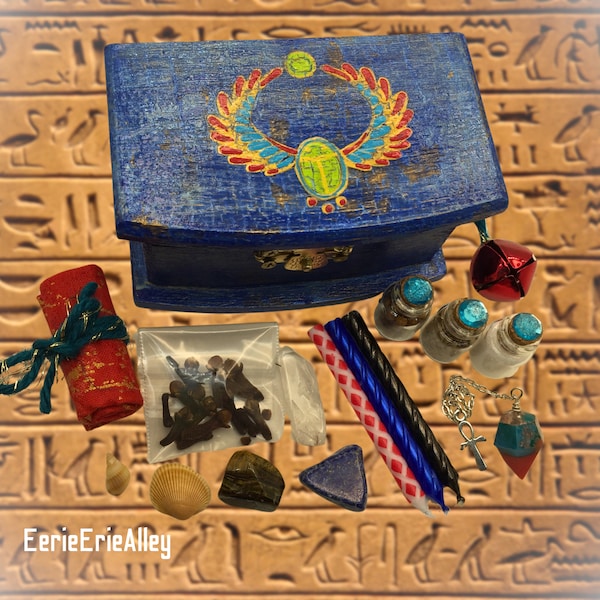Sacred Scarab Travel Altar Kit - Ancient Egyptian Mythology Magic Box - Ankh Winged Scarab Egyptology Aesthetic Witchcraft Mini Alter Set