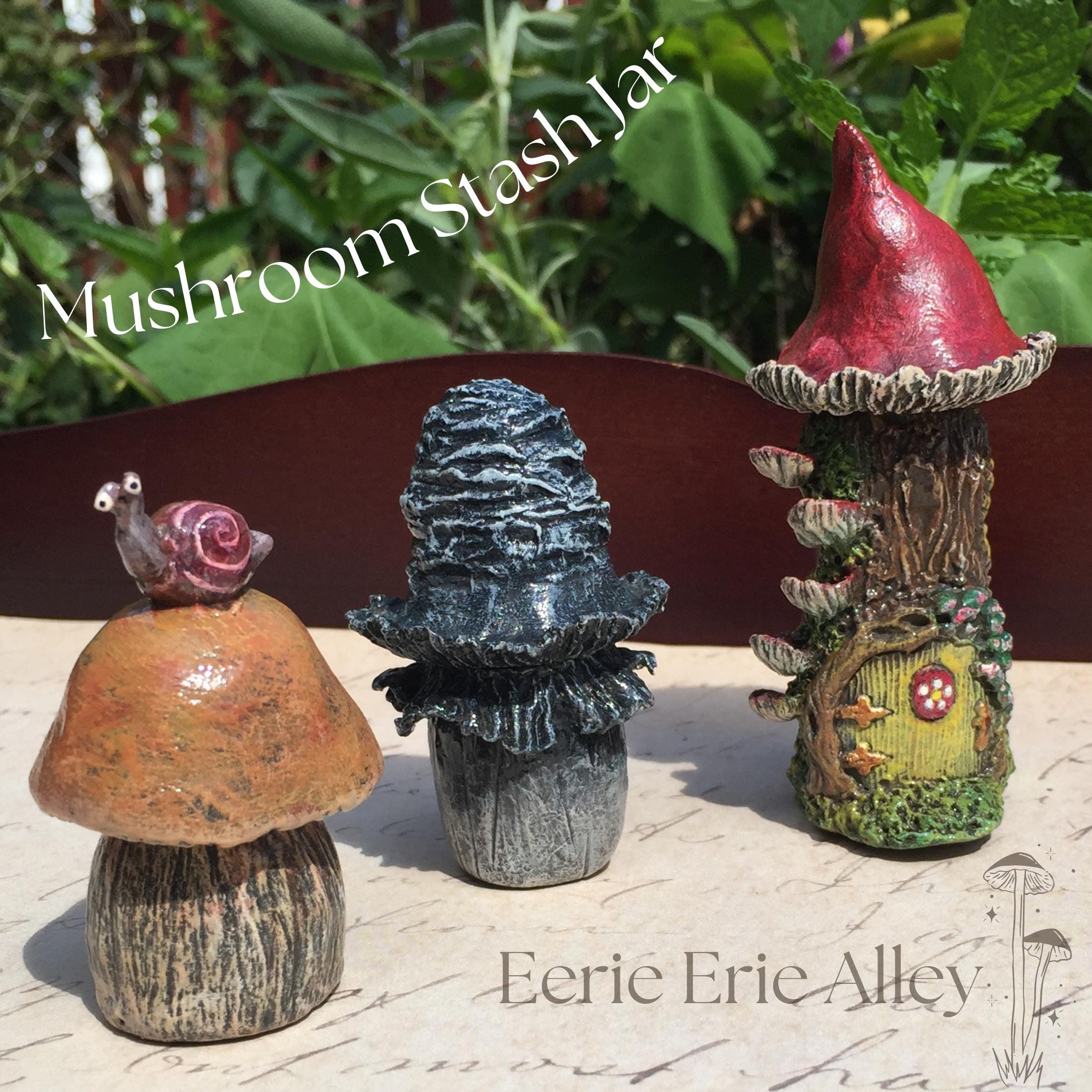 Cute Mushroom Bottles Amanita Stash Jar Apothecary Vial Toadstool Fairy House Altar Decoration Witchy Goblin Alter OOAK Snail Oddities Shelf